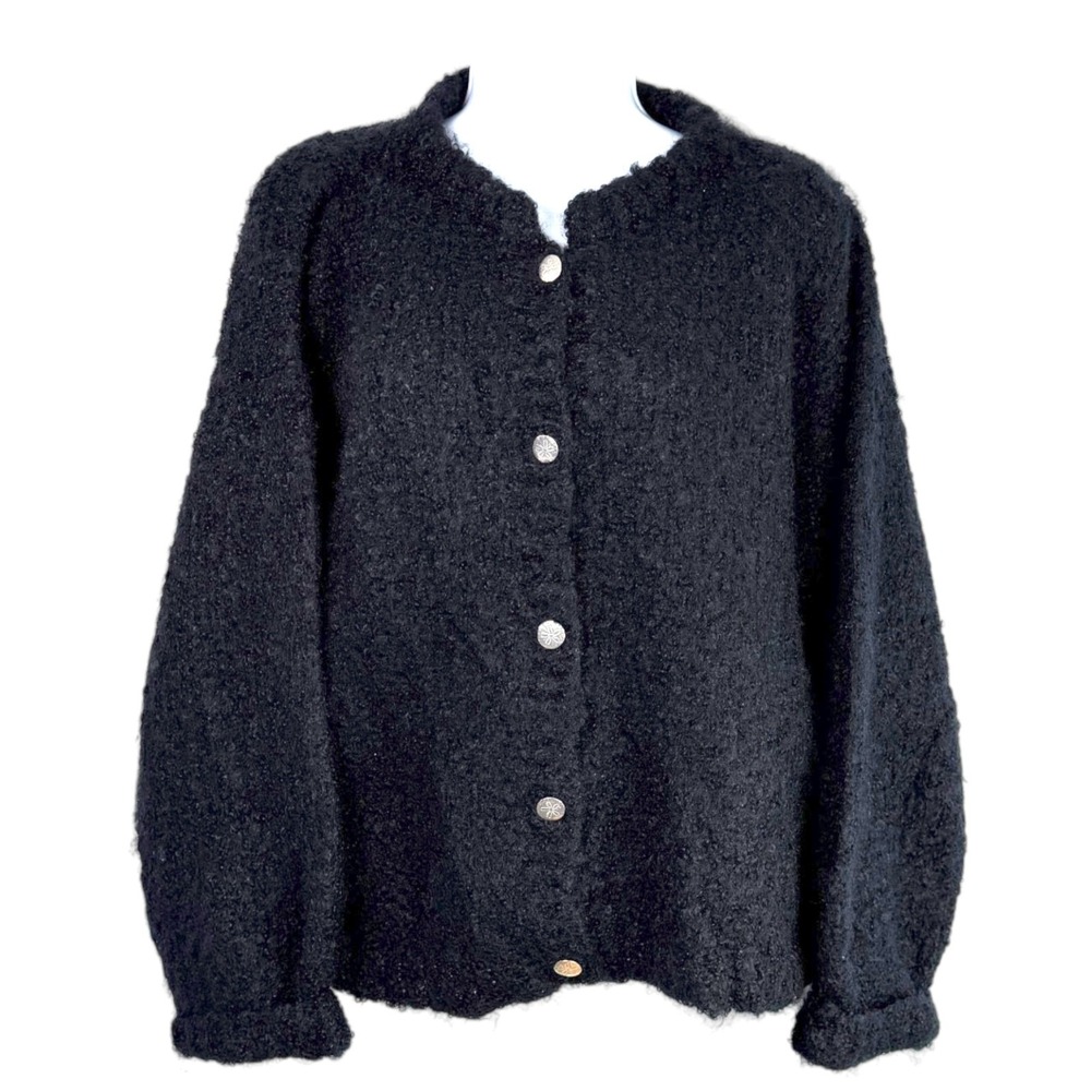 Woof Design Mohair Wool Boucle Cardigan Sweater Sz L Textured Button Front Cozy
